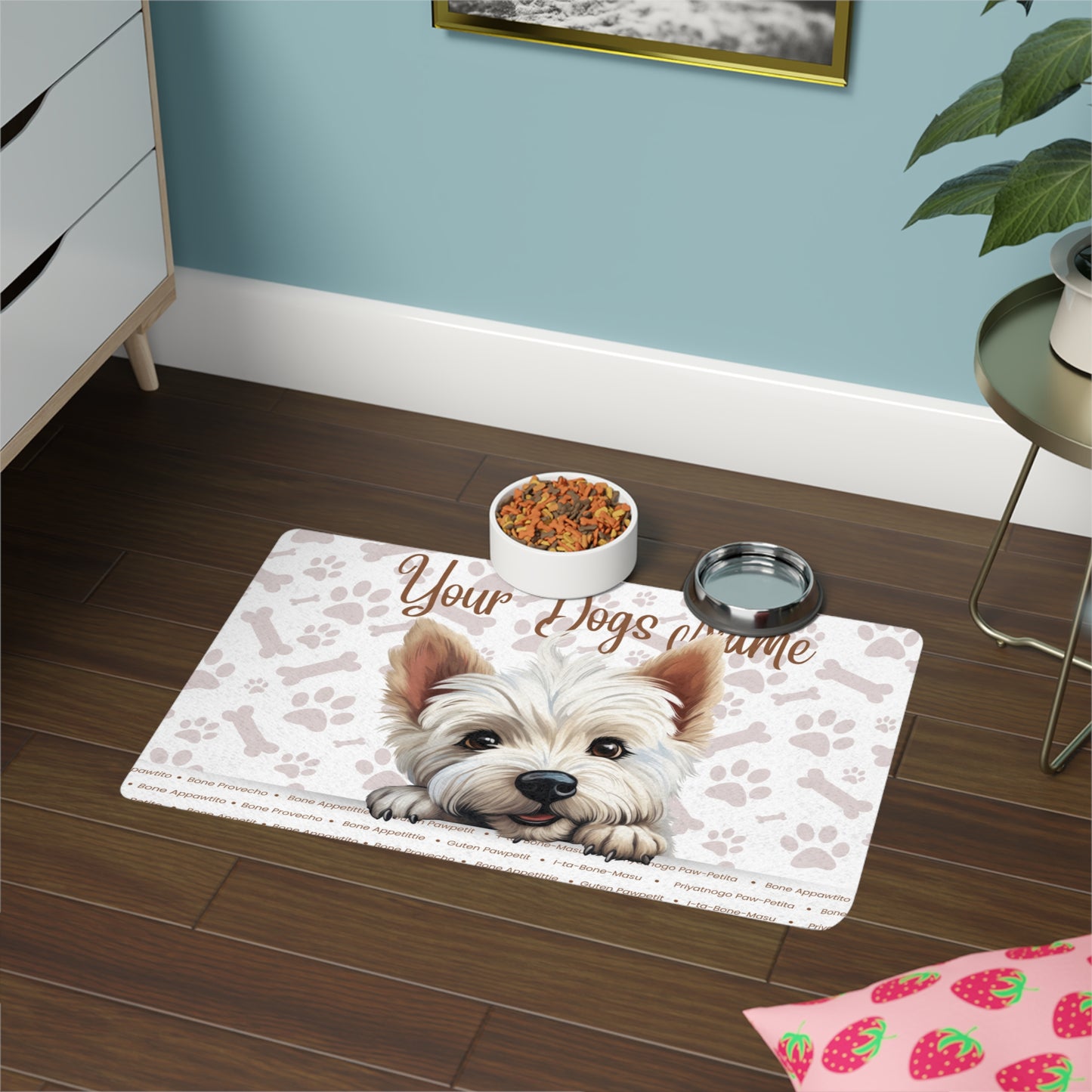 West Highland White Terrier Personalized Pet Food Mat, Custom Dog Food Mat, Dog Feeding Mat, Cute Pet Mat, Dog Lovers Gift