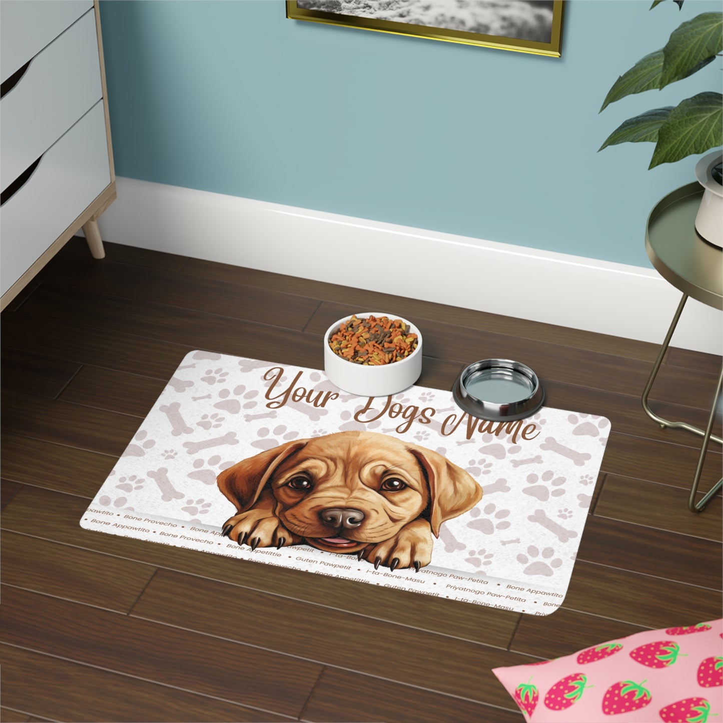 Labrador Bulldog Personalized Pet Food Mat, Custom Dog Food Mat, Dog Feeding Mat, Cute Pet Mat, Dog Lovers Gift