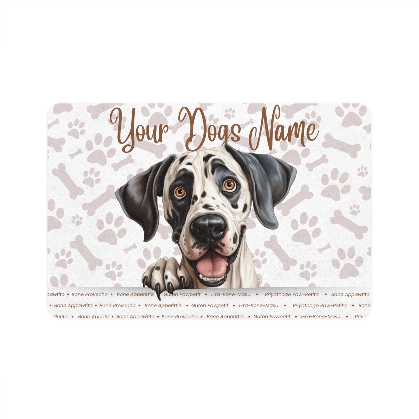 Great Dane Personalized Pet Food Mat with Pet's Name, Customizable Dog Bowl Mat, Cute Dog Food Mat, Unique Pet Gift, Dog Feeding Station