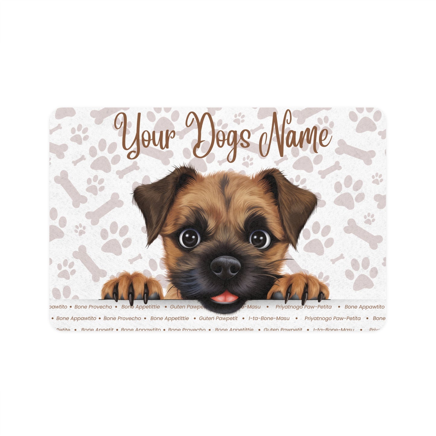 Border Terrier Personalized Pet Food Mat for Dogs, Customized Dog Bowl Mat, Cute Dog Decor, Pet Gifts, Paw Print Design