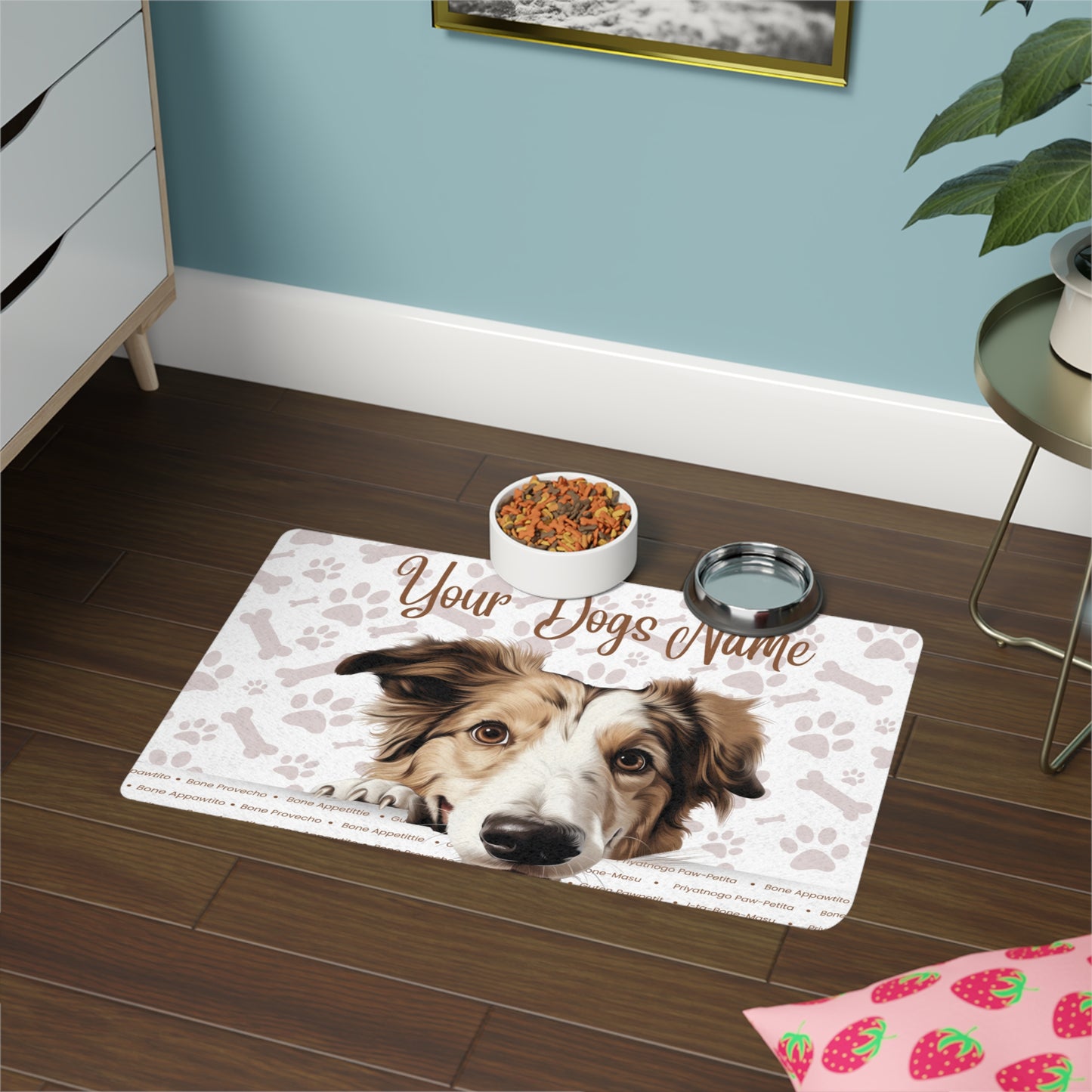Borzoi Personalized Pet Food Mat, Custom Dog Feeding Mat, Waterproof Dog Dish Mat, Dog Lover Gift, Pet Accessory for Home