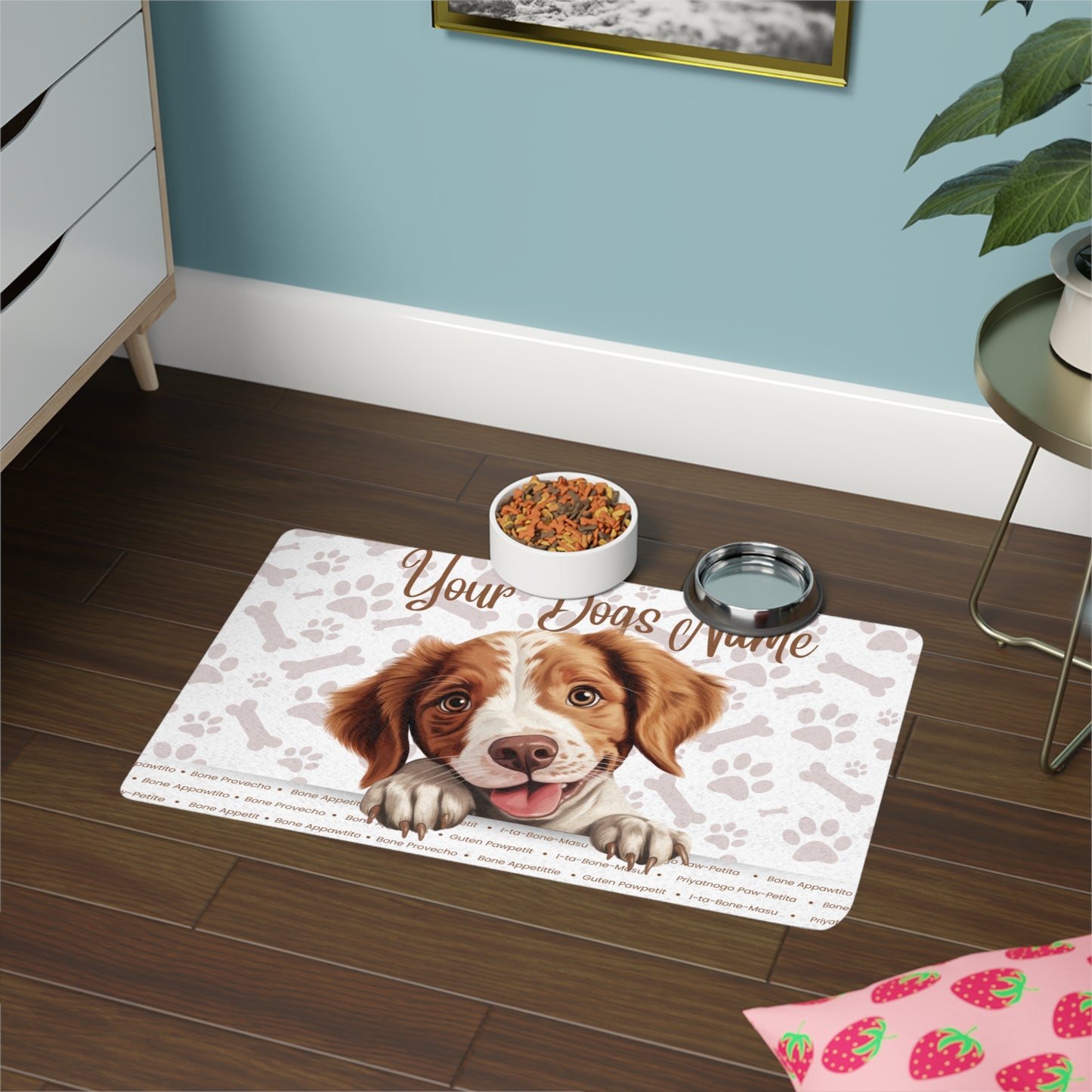 Brittany Personalized Pet Food Mat, Custom Dog Dish Placemat, Dog Lover Gift, Pet Feeding Mat, Cute Puppy Decor, Dog Name Mat