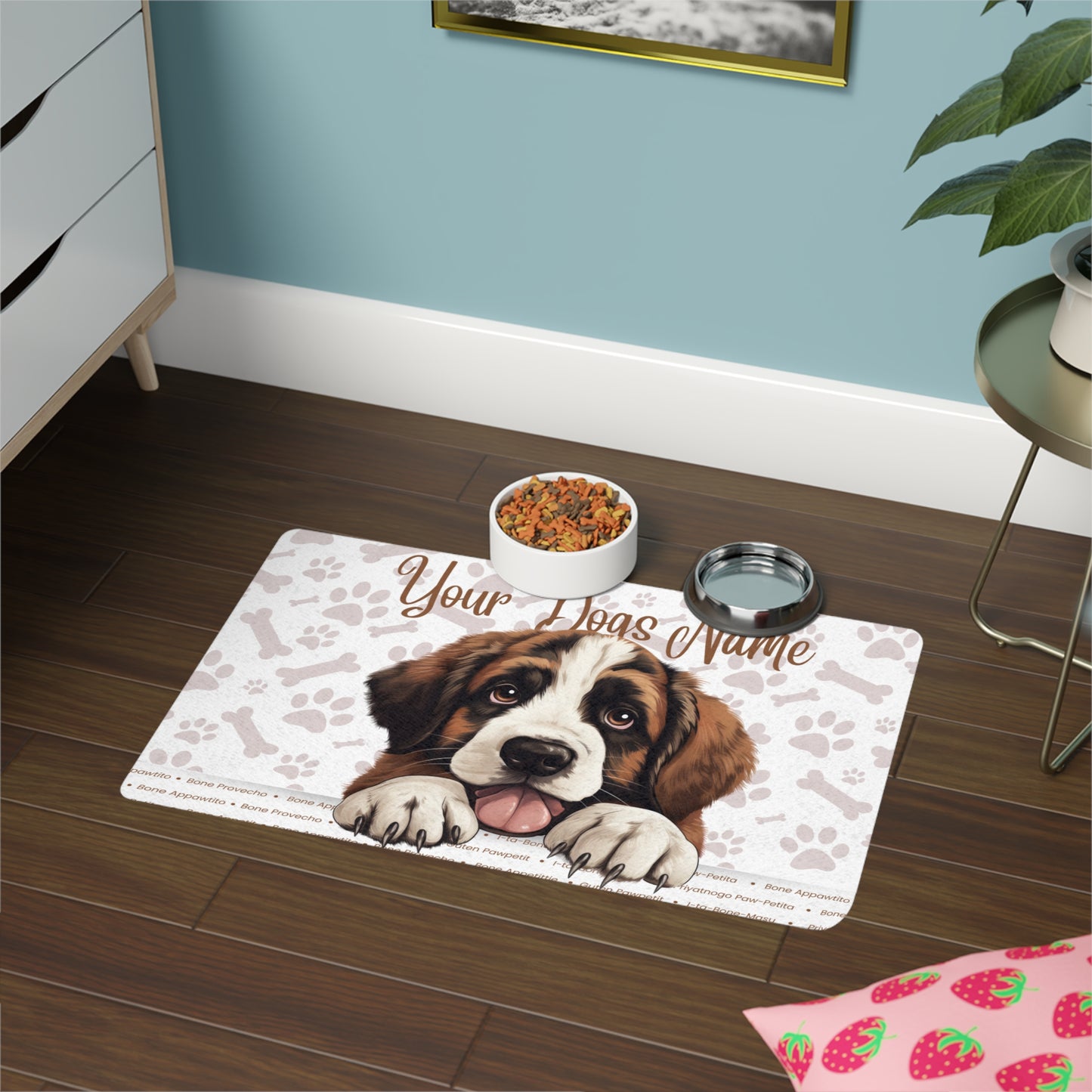St. Bernard Personalized Pet Food Mat, Custom Dog Food Mat, Dog Feeding Mat, Cute Pet Mat, Dog Lovers Gift