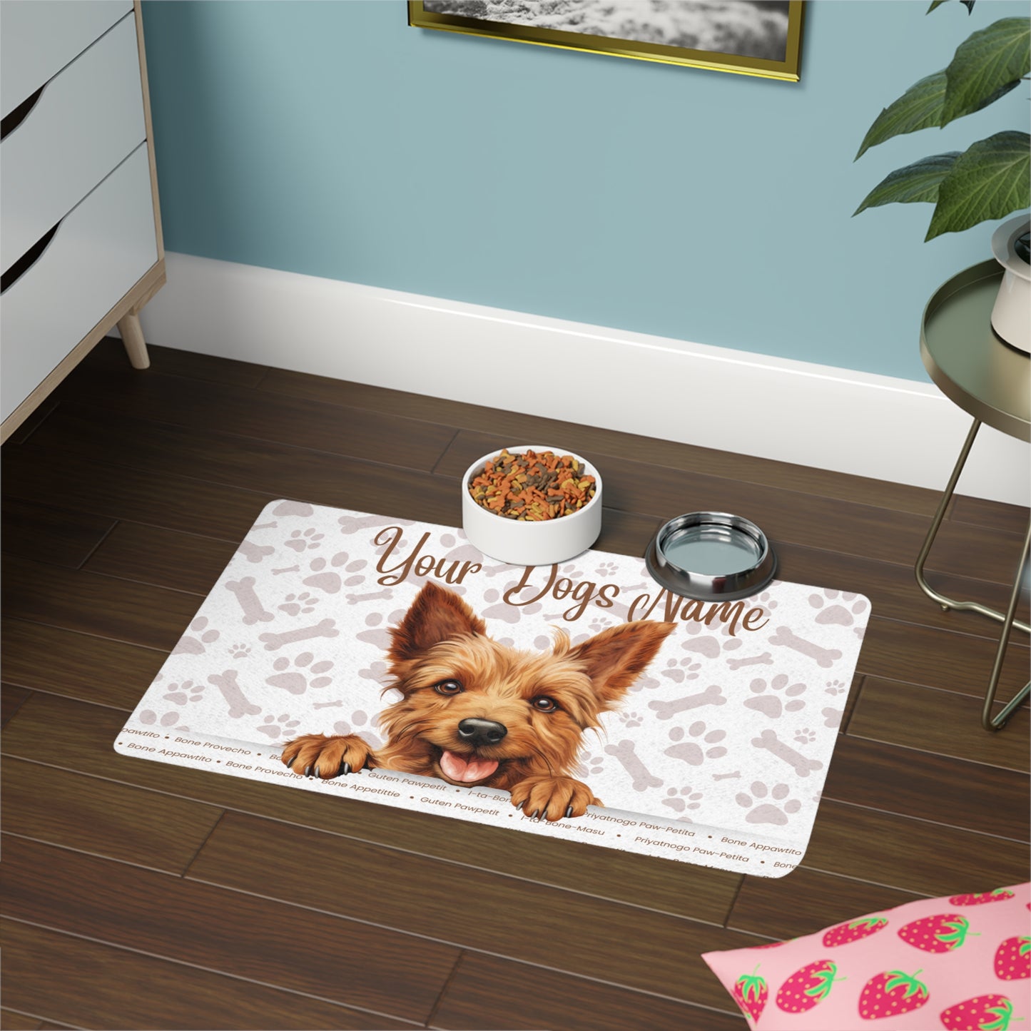 Australian Terrier Personalized Pet Food Mat with Custom Name, Dog Feeding Mat, Cute Pet Decor, Non-Slip Pet Bowl Mat, Ideal Gift for Pet Lovers