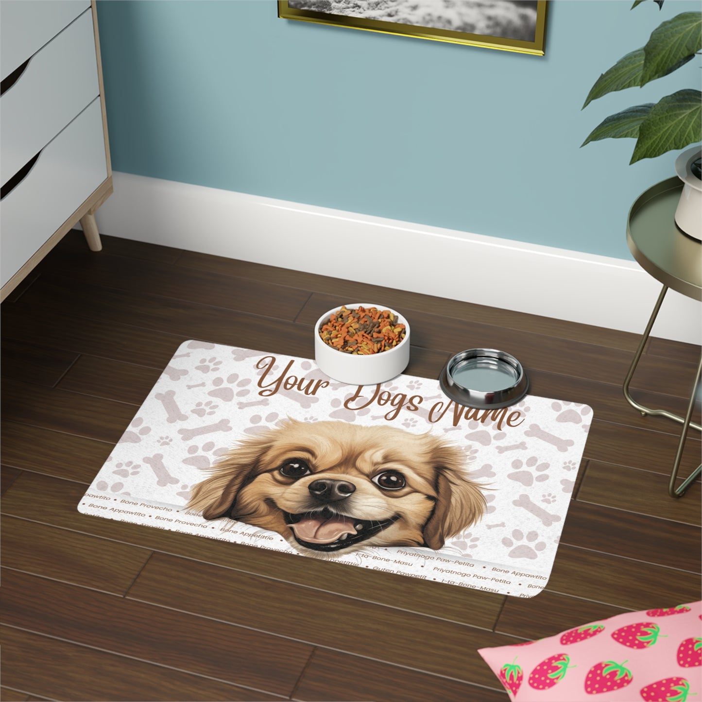 Tibetan Spaniel Personalized Pet Food Mat, Custom Dog Food Mat, Dog Feeding Mat, Cute Pet Mat, Dog Lovers Gift