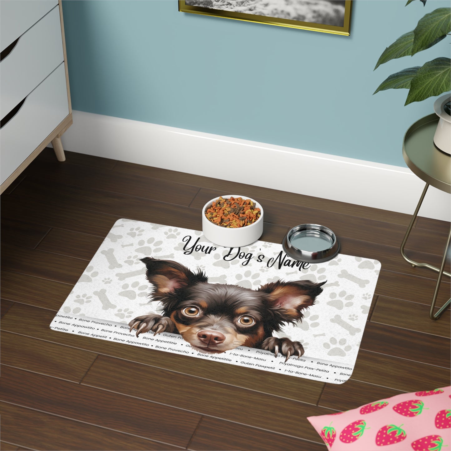 Mudi Personalized Pet Food Mat, Custom Dog Food Mat, Dog Feeding Mat, Cute Pet Mat, Dog Lovers Gift
