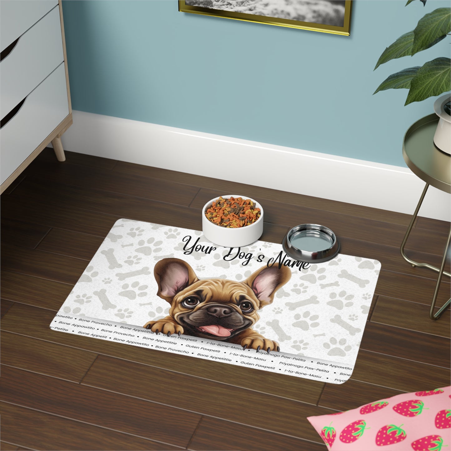 French Bulldog Customizable Pet Food Mat with Dog Design - Perfect for Pet Lovers, Dog Owners, and Home Decor