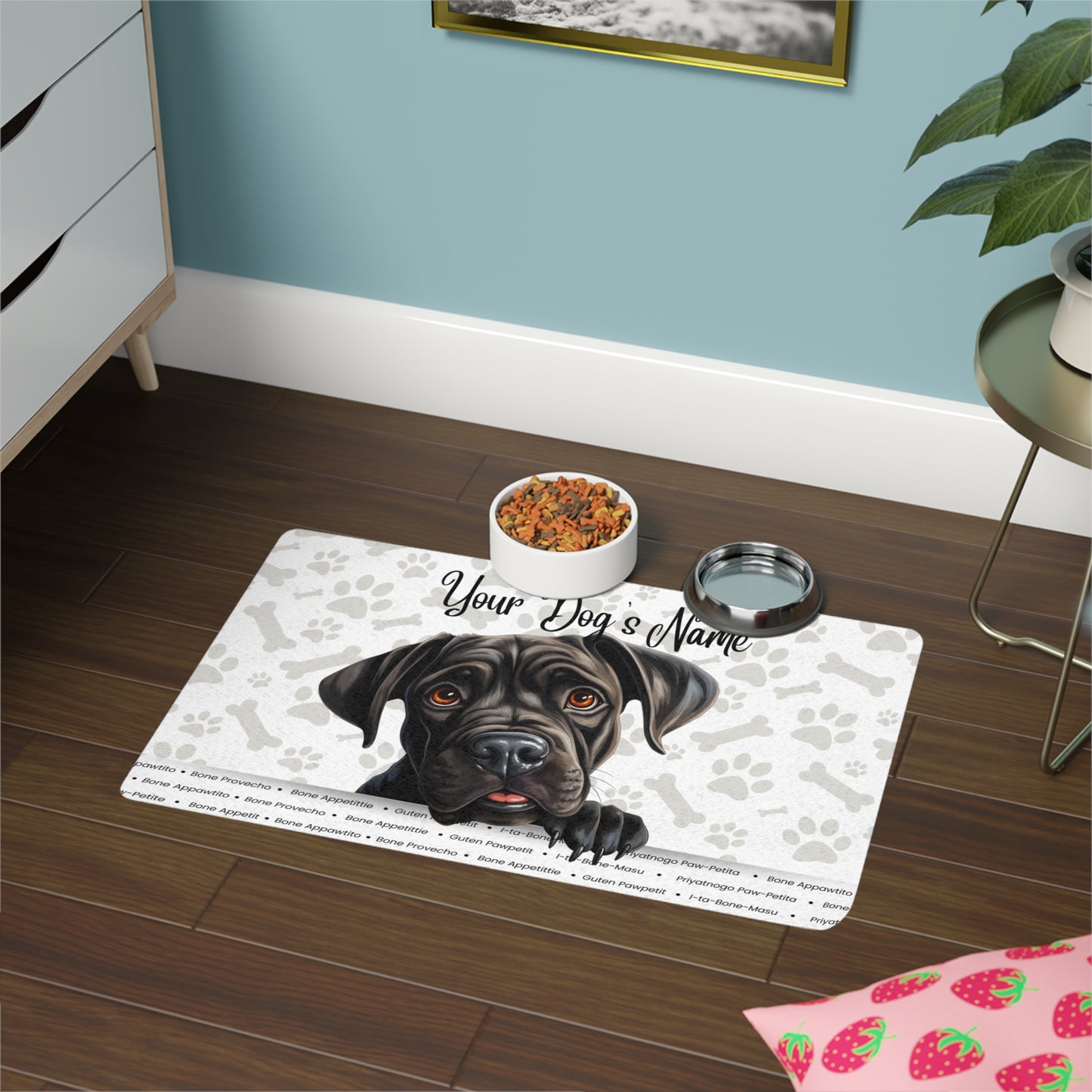 Cane Corso Personalized Pet Food Mat, Custom Dog Feeding Tray, Non-Slip Pet Dish Mat, Dog Lover Gift, Stylish Dog Accessory
