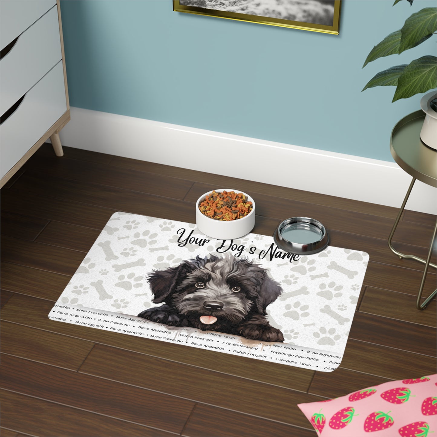 Bouvier des Flandres Personalized Pet Food Mat, Customizable Dog Feeding Mat, Cute Puppy Design, Pet Accessory, Home Décor for Pet Lovers