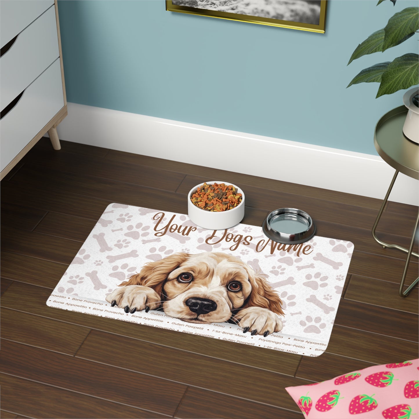 Clumber Spaniel Custom Pet Food Mat for Dogs, Personalized Dog Bowl Mat, Cute Animal Design, Pet Owner Gift, Dog Lover Decor