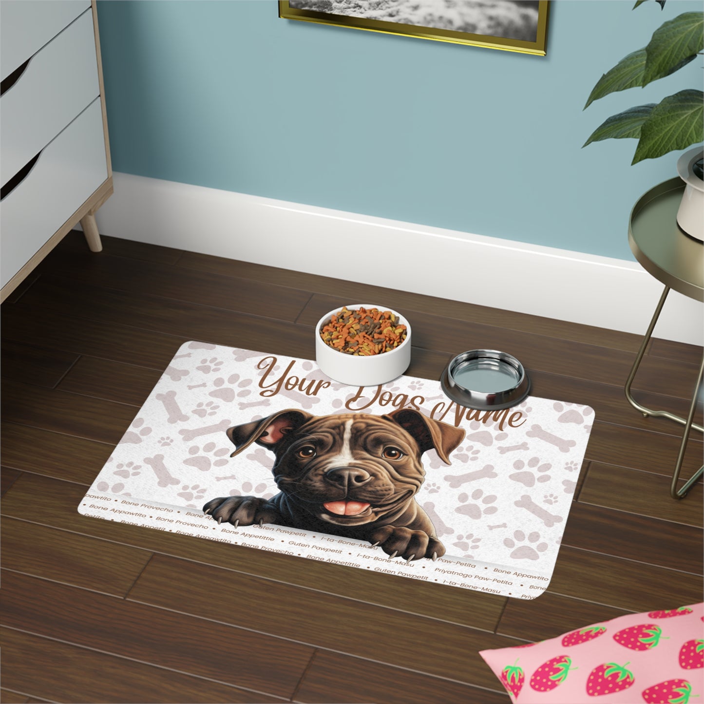 Staffordshire Bull Terrier Personalized Pet Food Mat, Custom Dog Food Mat, Dog Feeding Mat, Cute Pet Mat, Dog Lovers Gift