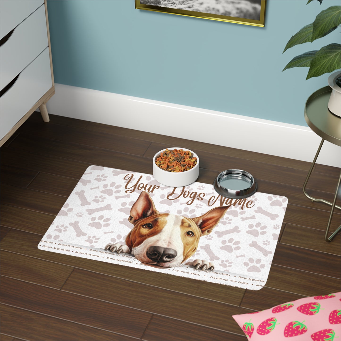 Bull Terrier Personalized Pet Food Mat, Custom Dog Mat, Dog Feeding Mat, Pet Lover Gift, Dog Bowl Mat