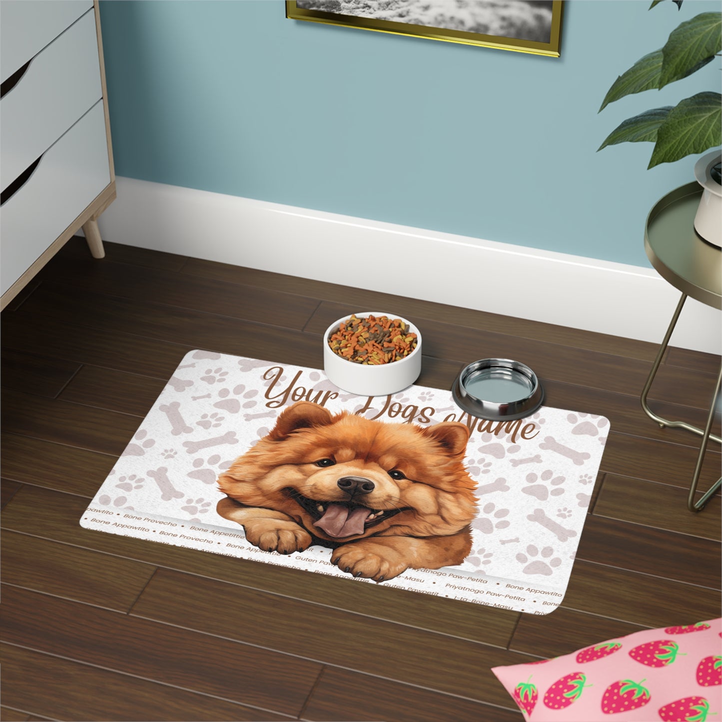 Chow Chow Personalized Pet Food Mat, Custom Dog Meal Mat, Cute Pet Feeding Mat, Dog Lover Gift, Waterproof Pet Mat