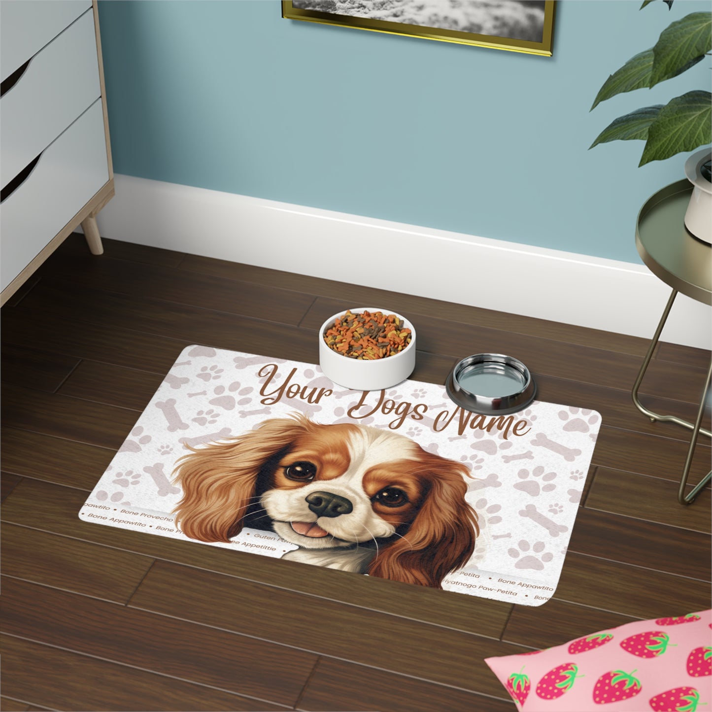 Cavalier King Charles Spaniel Personalized Pet Food Mat, Custom Dog Bowl Placemat, Cute Pet Accessories, Dog Lover Gift, Non-Slip Feeding Mat