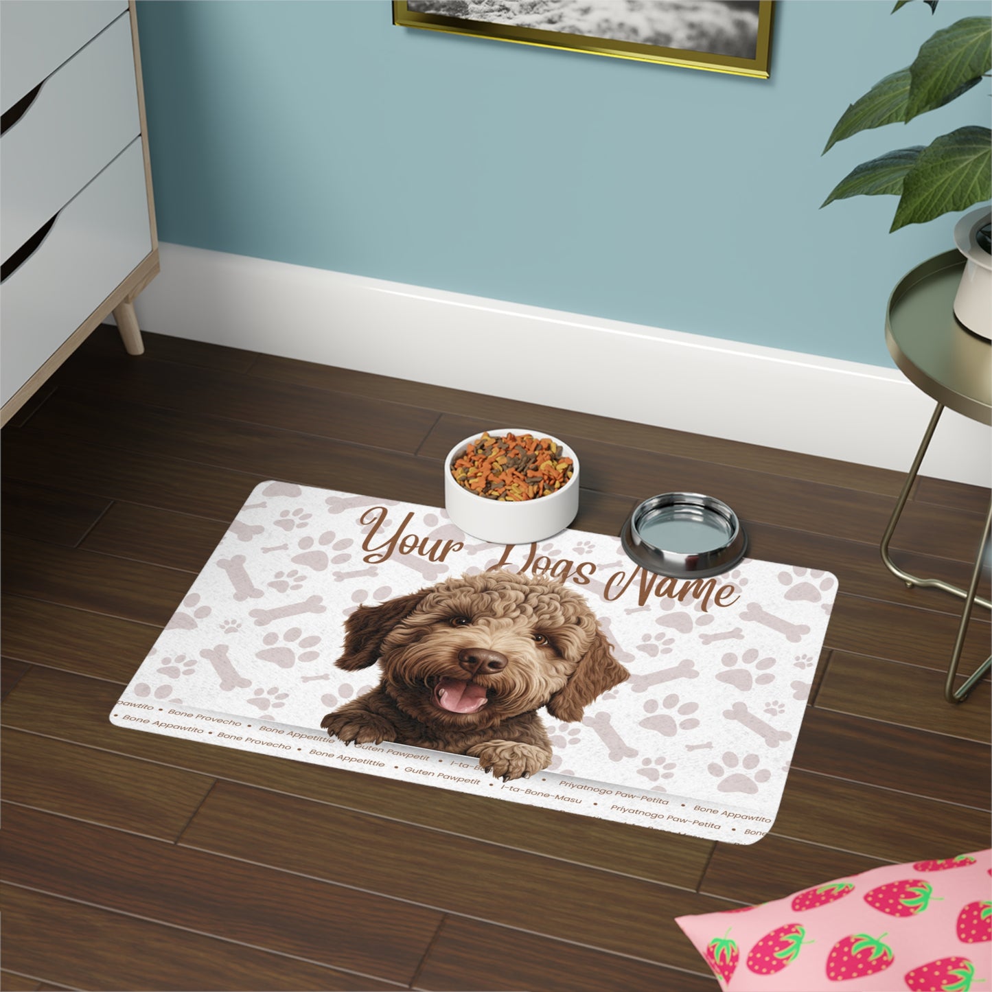 Lagotto Romagnolo Personalized Pet Food Mat, Custom Dog Food Mat, Dog Feeding Mat, Cute Pet Mat, Dog Lovers Gift