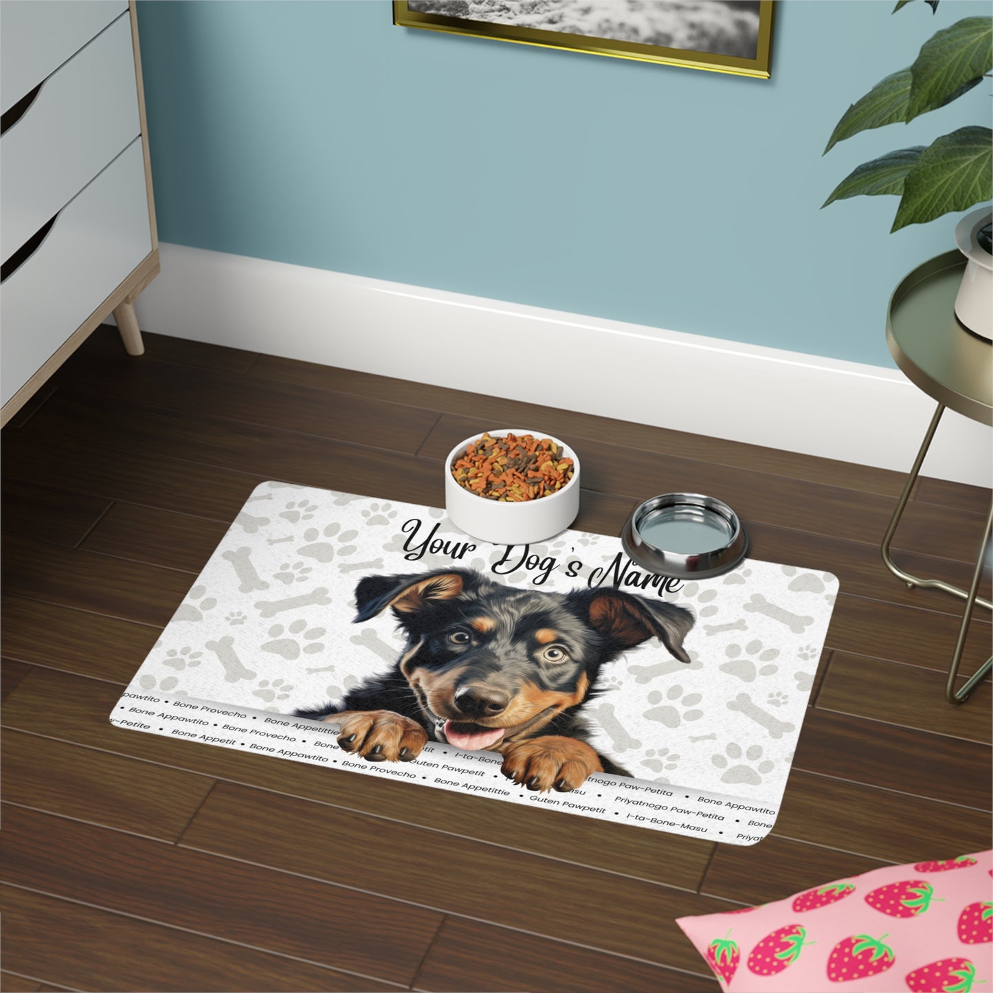 Beauceron Personalized Pet Food Mat with Custom Name, Dog Feeding Mat, Cat Mat, Paw Print Design, Gift for Pet Lovers