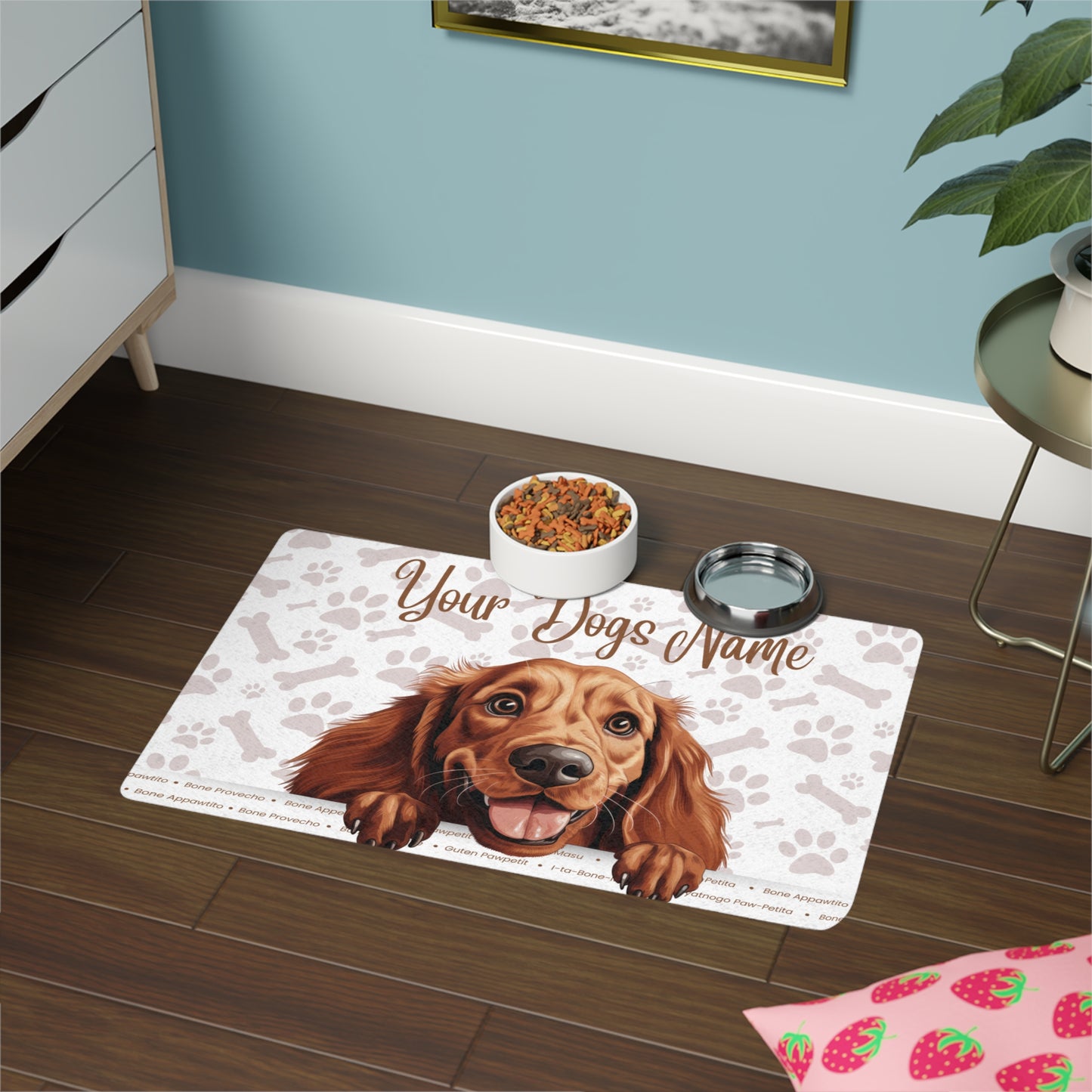 Irish Setter Personalized Dog Food Mat, Custom Pet Feeding Mat, Dog Decor, Waterproof Pet Mat, Pet Accessory for Dog Lovers
