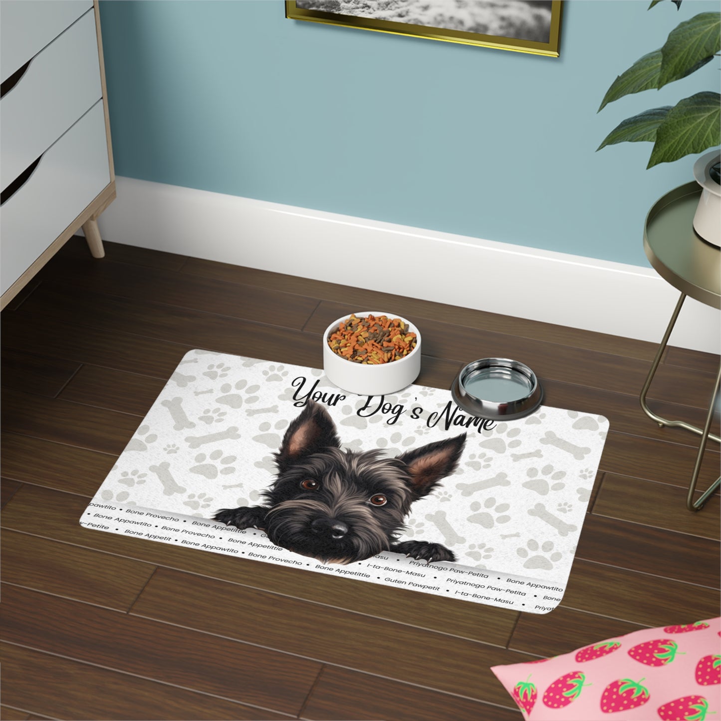 Scottish Terrier Personalized Pet Food Mat, Custom Dog Food Mat, Dog Feeding Mat, Cute Pet Mat, Dog Lovers Gift