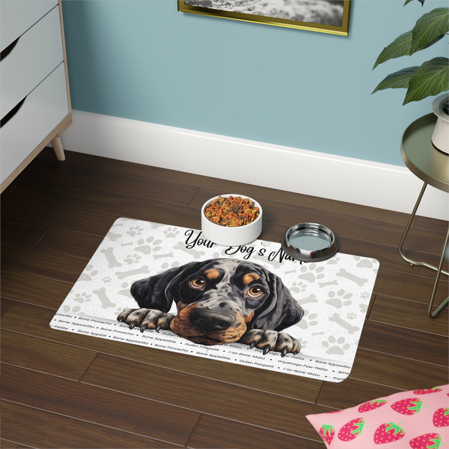 Bluetick Coonhound Personalized Dog Food Mat, Custom Pet Feeding Mat, Durable Non-Slip Pet Placemat, Ideal Gift for Dog Owners, Pet Supplies