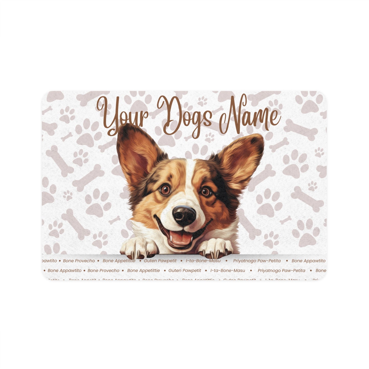 Cardigan Welsh Corgi Personalized Pet Food Mat, Custom Dog Feed Mat, Non-Slip Cat Bowl Mat, Pet Feeding Station, Animal Lover Gift