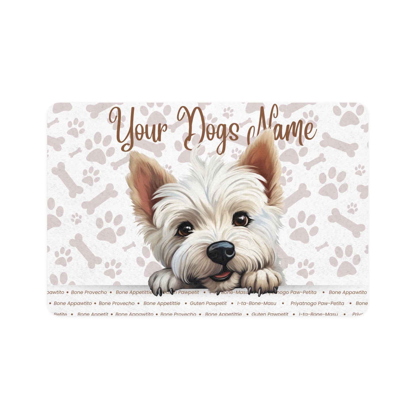West Highland White Terrier Personalized Pet Food Mat, Custom Dog Food Mat, Dog Feeding Mat, Cute Pet Mat, Dog Lovers Gift