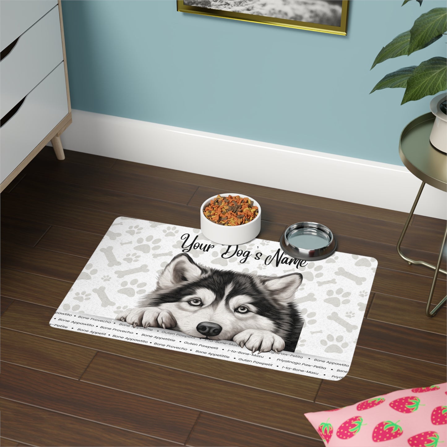 Alaskan Malamute Personalized Dog Feeding Mat - Custom Pet Food Mat, Dog Bowl Place Mat, Non-Slip Pet Accessory, Cute Dog Decor, Dog Lover Gift