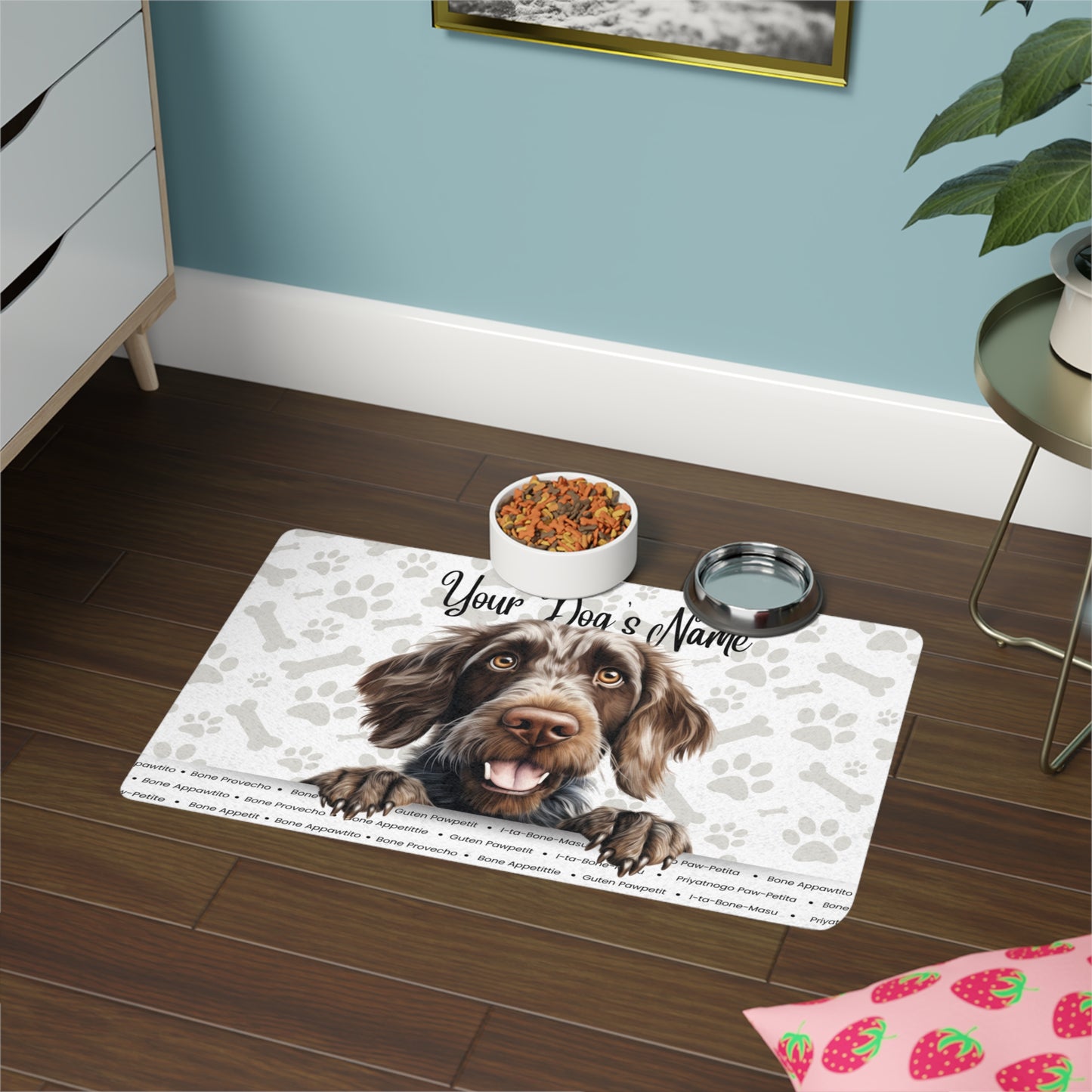 German Wirehaired Pointer Personalized Pet Food Mat with Custom Name, Dog Feeding Mat, Cat Food Tray, Home Decor for Pet Lovers, Gift for Dog Owners