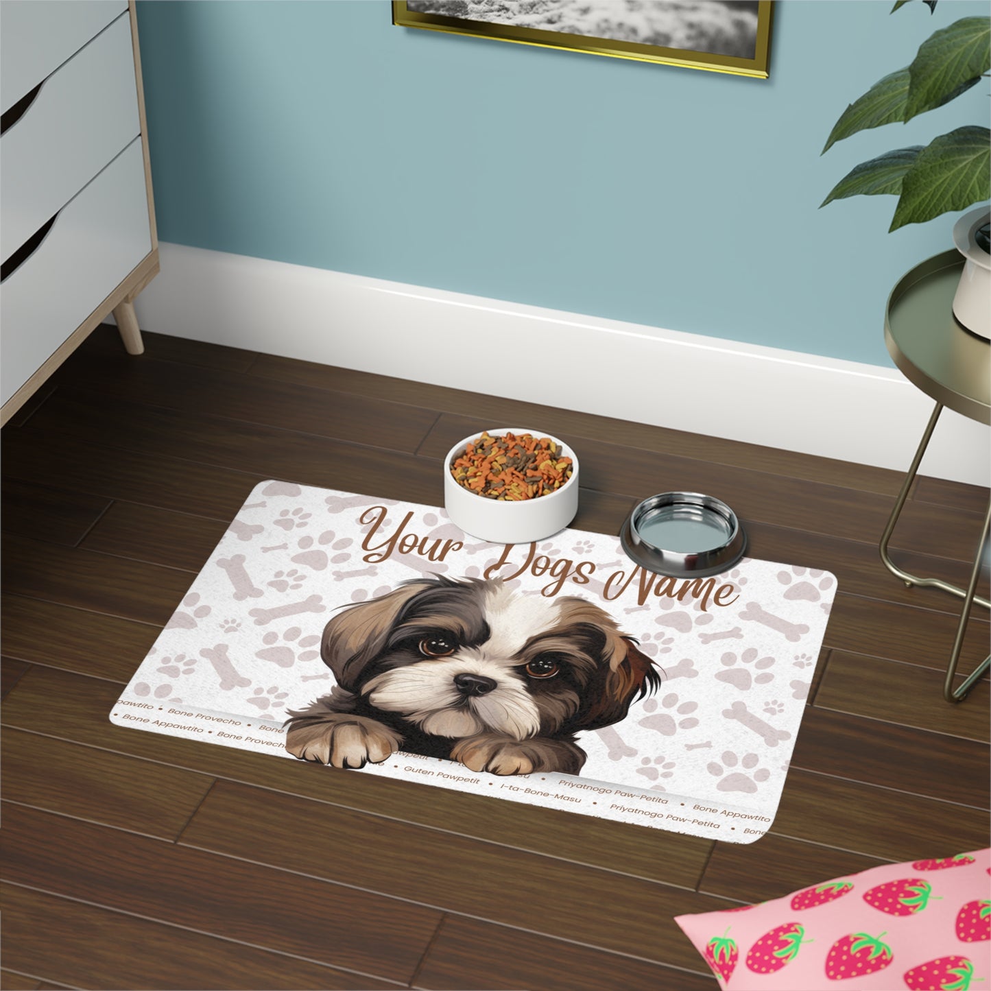 Shih Tzu Personalized Pet Food Mat, Custom Dog Food Mat, Dog Feeding Mat, Cute Pet Mat, Dog Lovers Gift