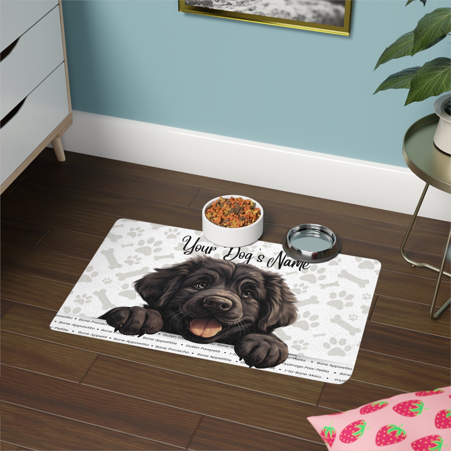 Newfoundland Personalized Pet Food Mat, Custom Dog Food Mat, Dog Feeding Mat, Cute Pet Mat, Dog Lovers Gift