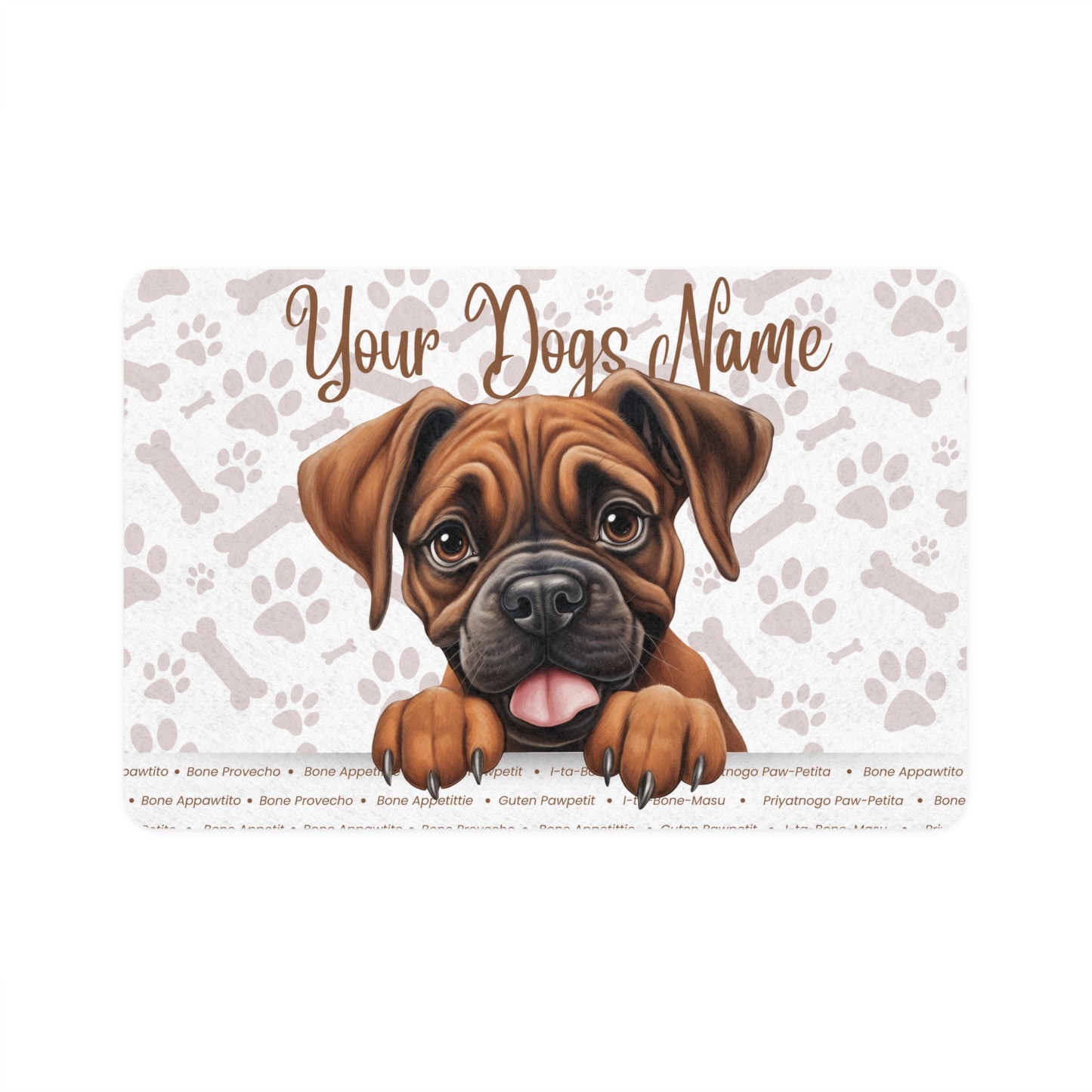 Boxer Personalized Pet Food Mat for Dogs, Cute Dog Design Feeding Mat, Customizable Pet Accessories, Dog Lover Gift, Paw Print Decor