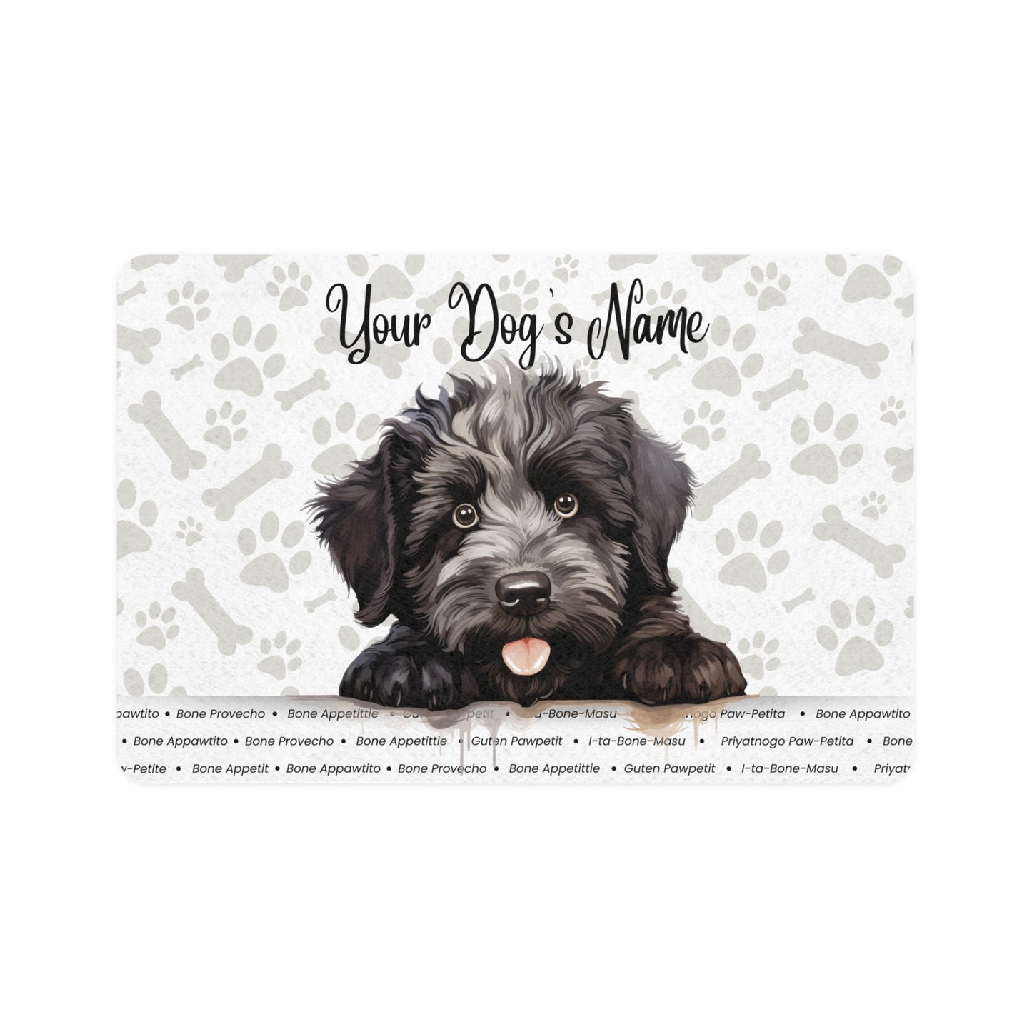 Bouvier des Flandres Personalized Pet Food Mat, Customizable Dog Feeding Mat, Cute Puppy Design, Pet Accessory, Home Décor for Pet Lovers