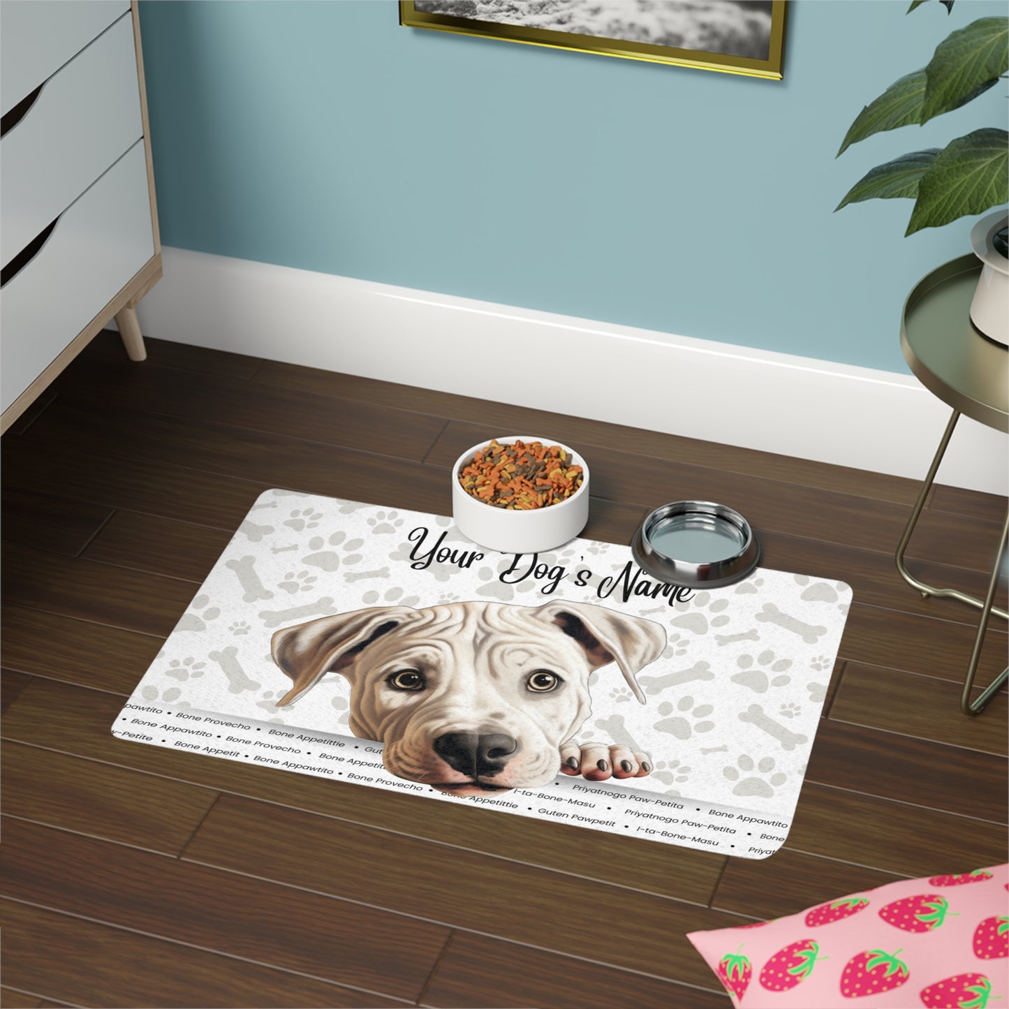 Dogo Argentino Personalized Pet Food Mat, Custom Dog Feeding Mat, Non-Slip Dog Dish Mat, Pet Accessories, Gifts for Dog Lovers