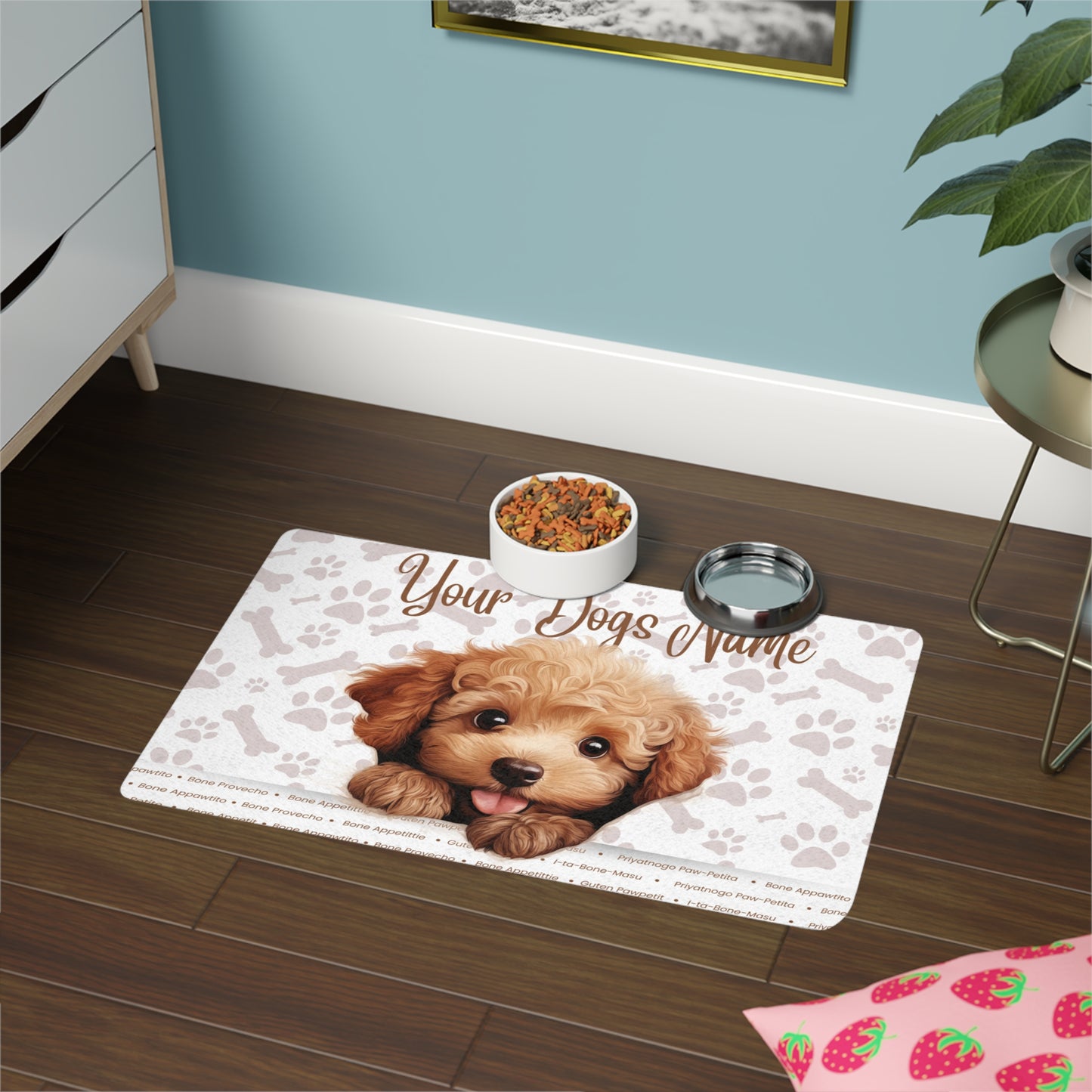Poodle Personalized Pet Food Mat, Custom Dog Food Mat, Dog Feeding Mat, Cute Pet Mat, Dog Lovers Gift
