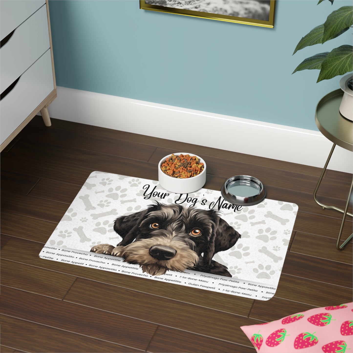 Giant Schnauzer Personalized Pet Food Mat, Custom Dog Feeding Mat, Paw Print Dog Dish Mat, Pet Gift for Dog Lovers, Dog Owner Essentials