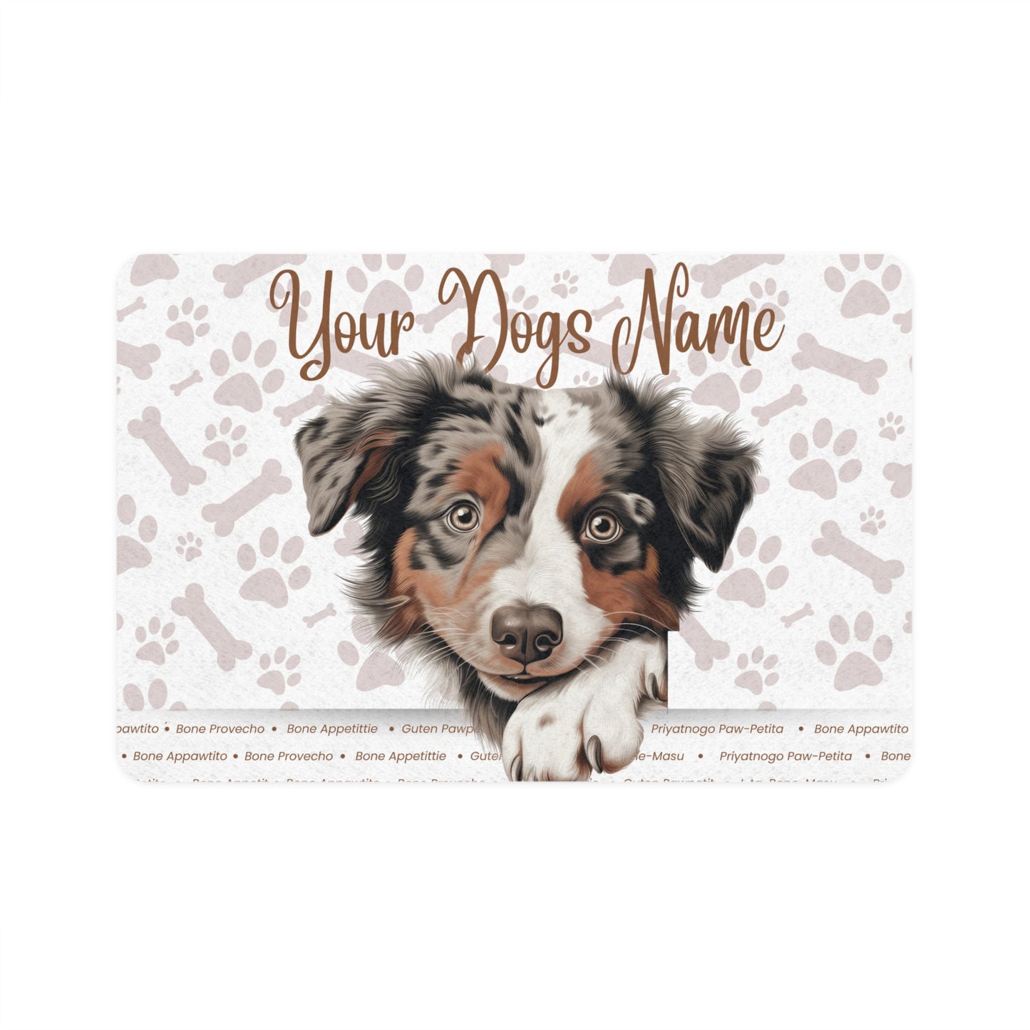 Australian Shepherd Personalized Pet Food Mat, Custom Dog Mat, Dog Feeding Station, Cute Pet Decor, Dog Name Mat, Pet Lover Gift