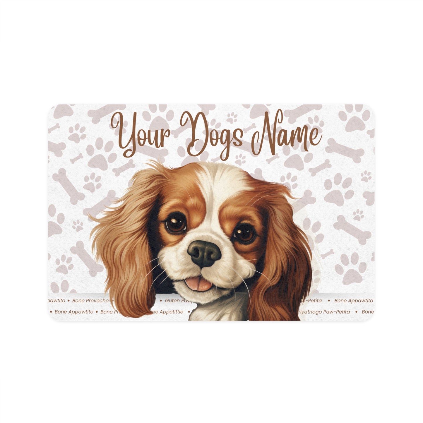 Cavalier King Charles Spaniel Personalized Pet Food Mat, Custom Dog Bowl Placemat, Cute Pet Accessories, Dog Lover Gift, Non-Slip Feeding Mat