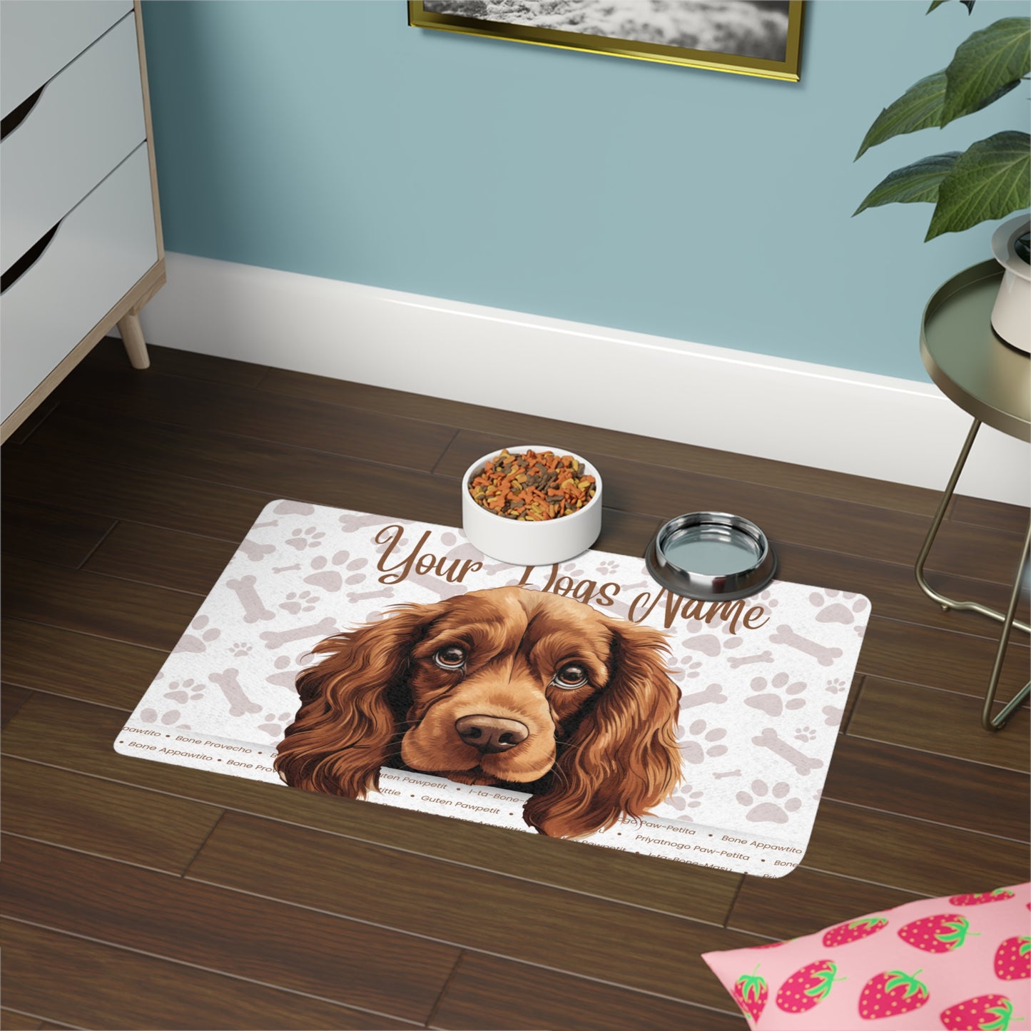 Sussex Spaniel Personalized Pet Food Mat, Custom Dog Food Mat, Dog Feeding Mat, Cute Pet Mat, Dog Lovers Gift