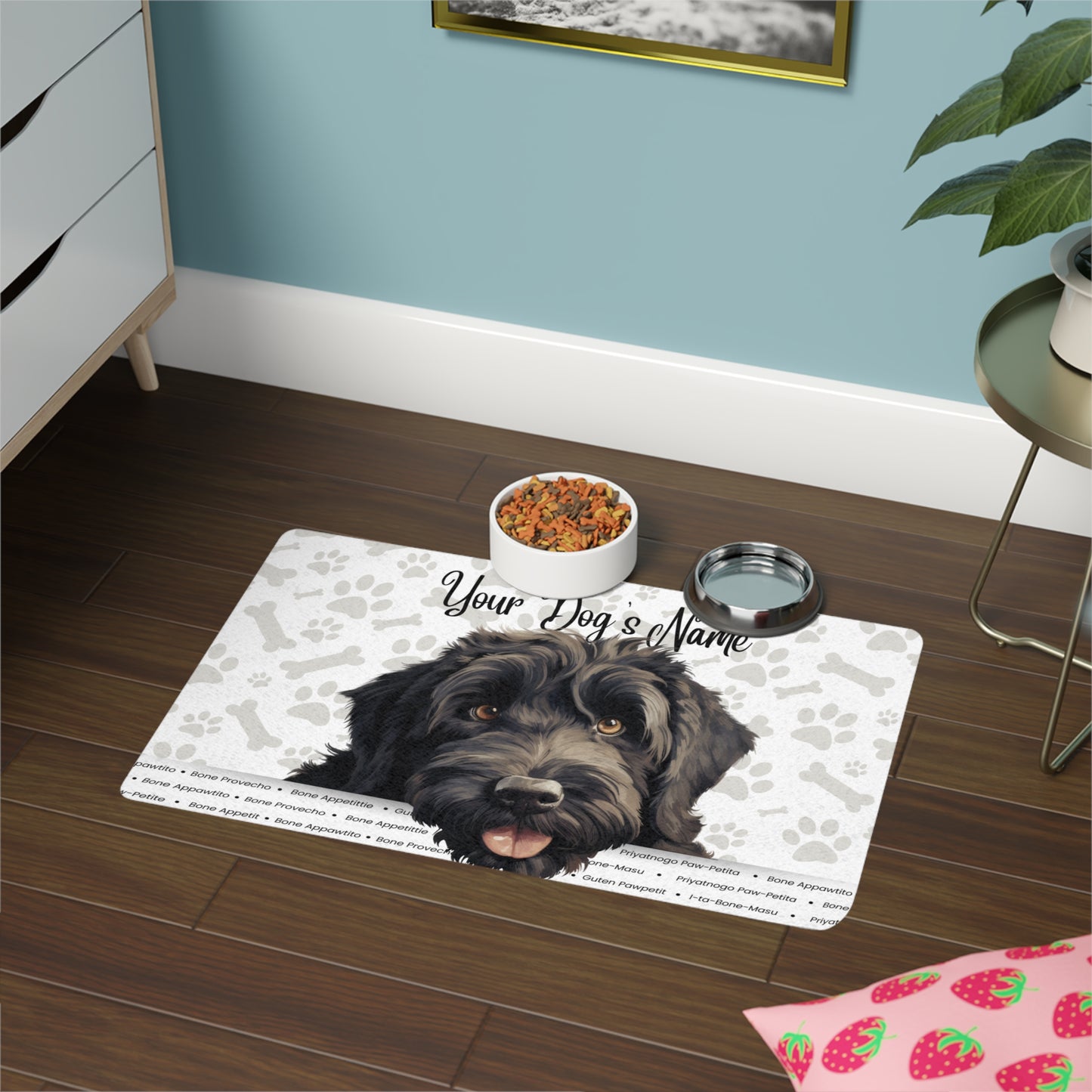 Black Russian Terrier Personalized Pet Food Mat with Custom Dog Portrait, Customizable Dog Mat, Dog Feeding Mat, Cat Food Mat, Pet Lover Gift