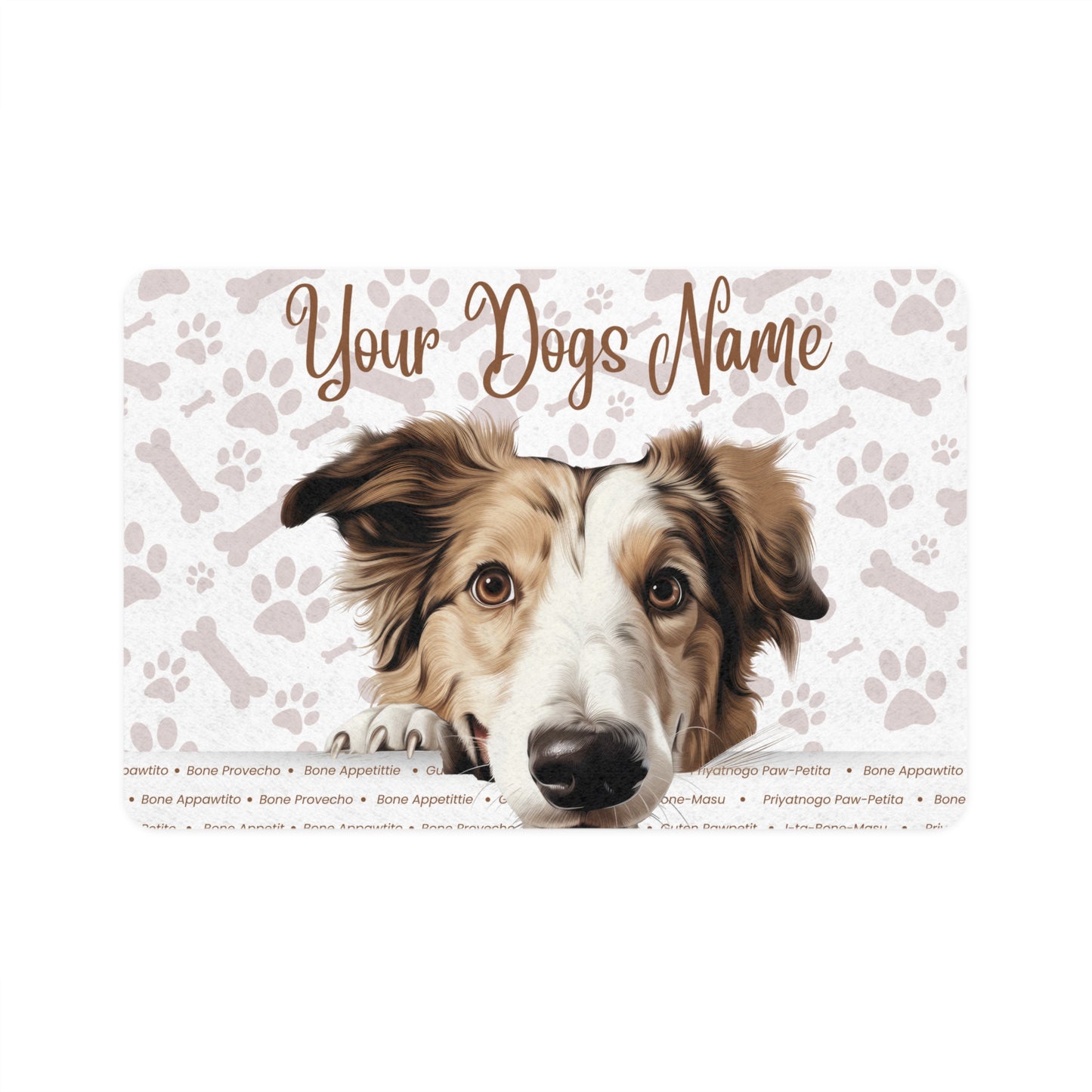Borzoi Personalized Pet Food Mat, Custom Dog Feeding Mat, Waterproof Dog Dish Mat, Dog Lover Gift, Pet Accessory for Home