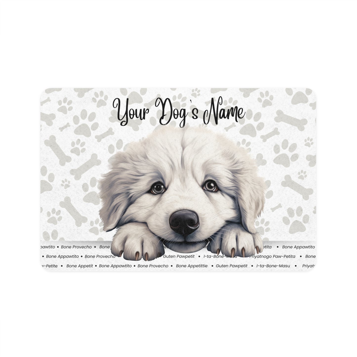 Great Pyrenees Personalized Dog Food Mat | Custom Pet Feeding Mat, Cute Puppy Design, Dog Owner Gift, Pet Supplies, Kitchen Decor