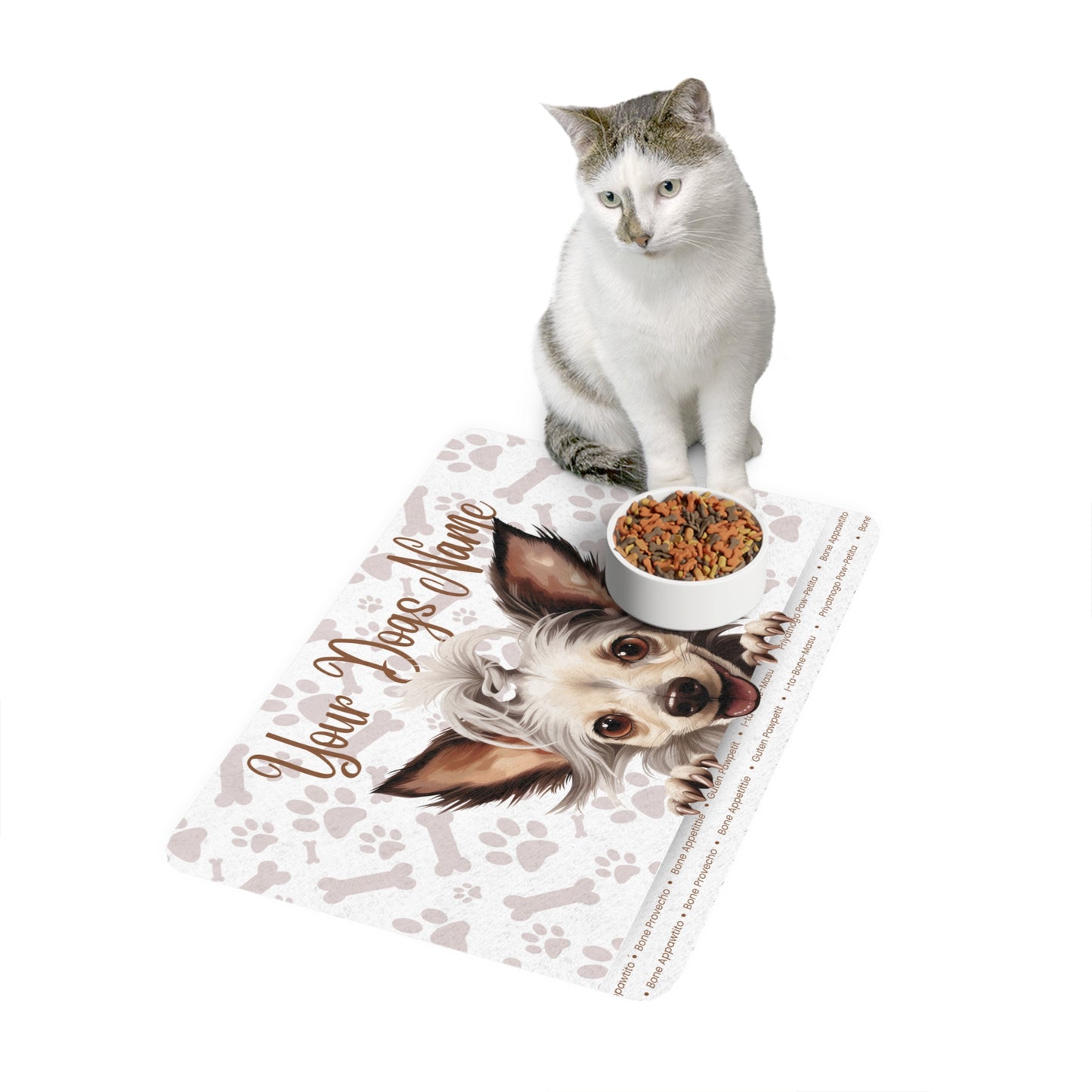 Chinese Crested Personalized Pet Food Mat - Cute Dog Design, Dog Lovers Gift, Pet Feeding Mat, Custom Pet Name, Home Decor for Pets