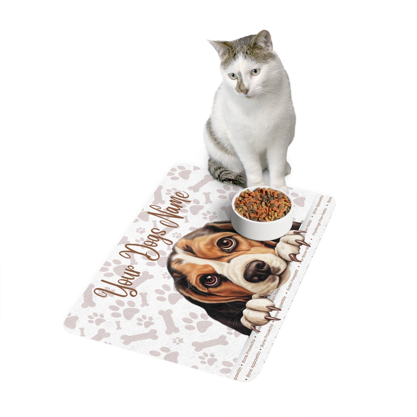 Beagle Personalized Pet Food Mat, Dog Feeding Station, Customizable Pet Dish Mat, Waterproof Dog Mat, Home Decor for Pet Lovers