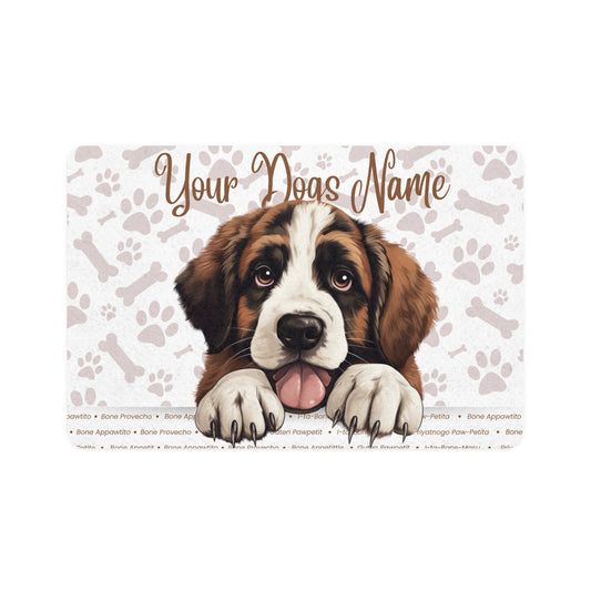 St. Bernard Personalized Pet Food Mat, Custom Dog Food Mat, Dog Feeding Mat, Cute Pet Mat, Dog Lovers Gift