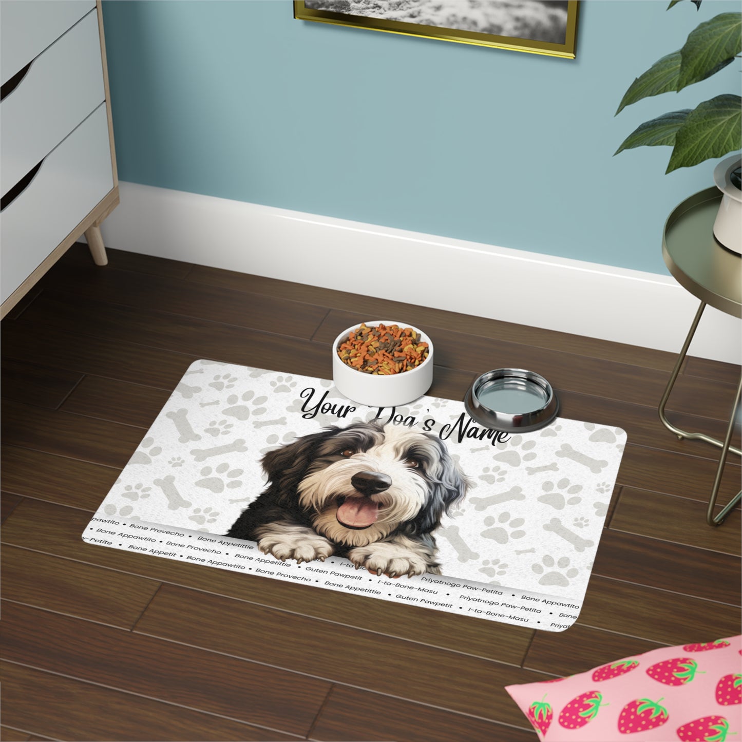 Old English Sheep Dog Personalized Pet Food Mat, Custom Dog Food Mat, Dog Feeding Mat, Cute Pet Mat, Dog Lovers Gift
