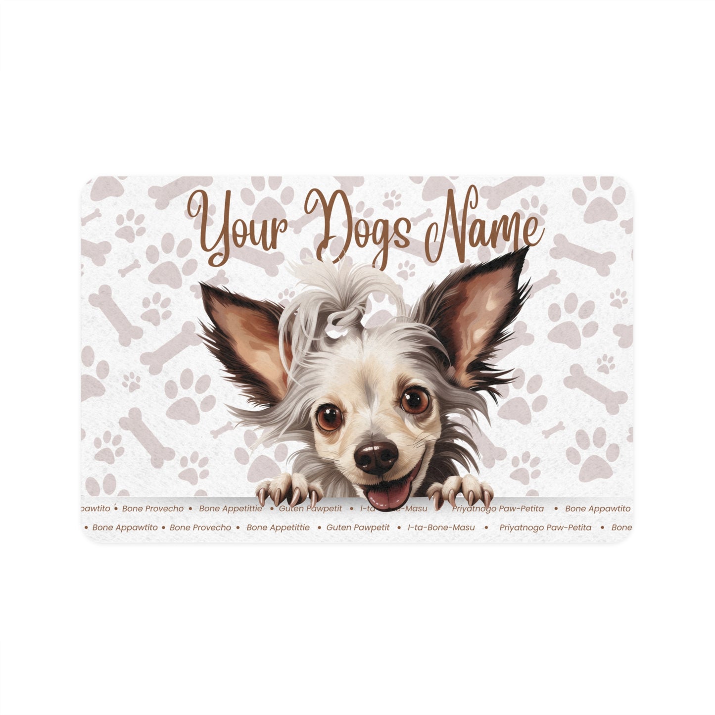 Chinese Crested Personalized Pet Food Mat - Cute Dog Design, Dog Lovers Gift, Pet Feeding Mat, Custom Pet Name, Home Decor for Pets