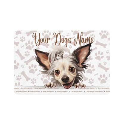 Chinese Crested Personalized Pet Food Mat - Cute Dog Design, Dog Lovers Gift, Pet Feeding Mat, Custom Pet Name, Home Decor for Pets