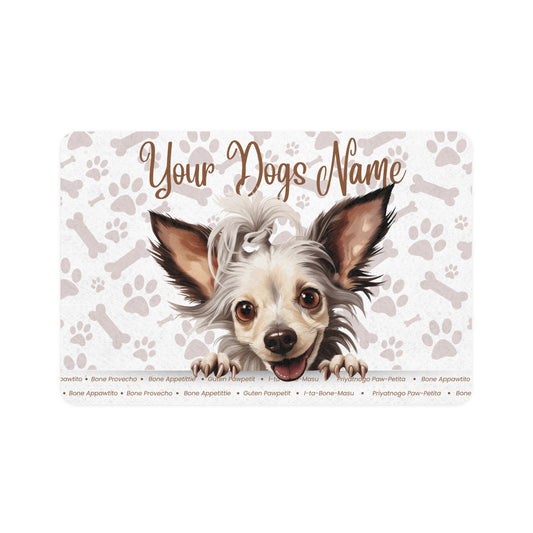 Chinese Crested Personalized Pet Food Mat - Cute Dog Design, Dog Lovers Gift, Pet Feeding Mat, Custom Pet Name, Home Decor for Pets