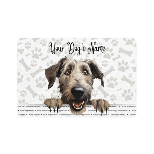 Irish Wolfhound Personalized Pet Food Mat, Custom Dog Food Mat, Dog Feeding Mat, Cute Pet Mat, Dog Lovers Gift