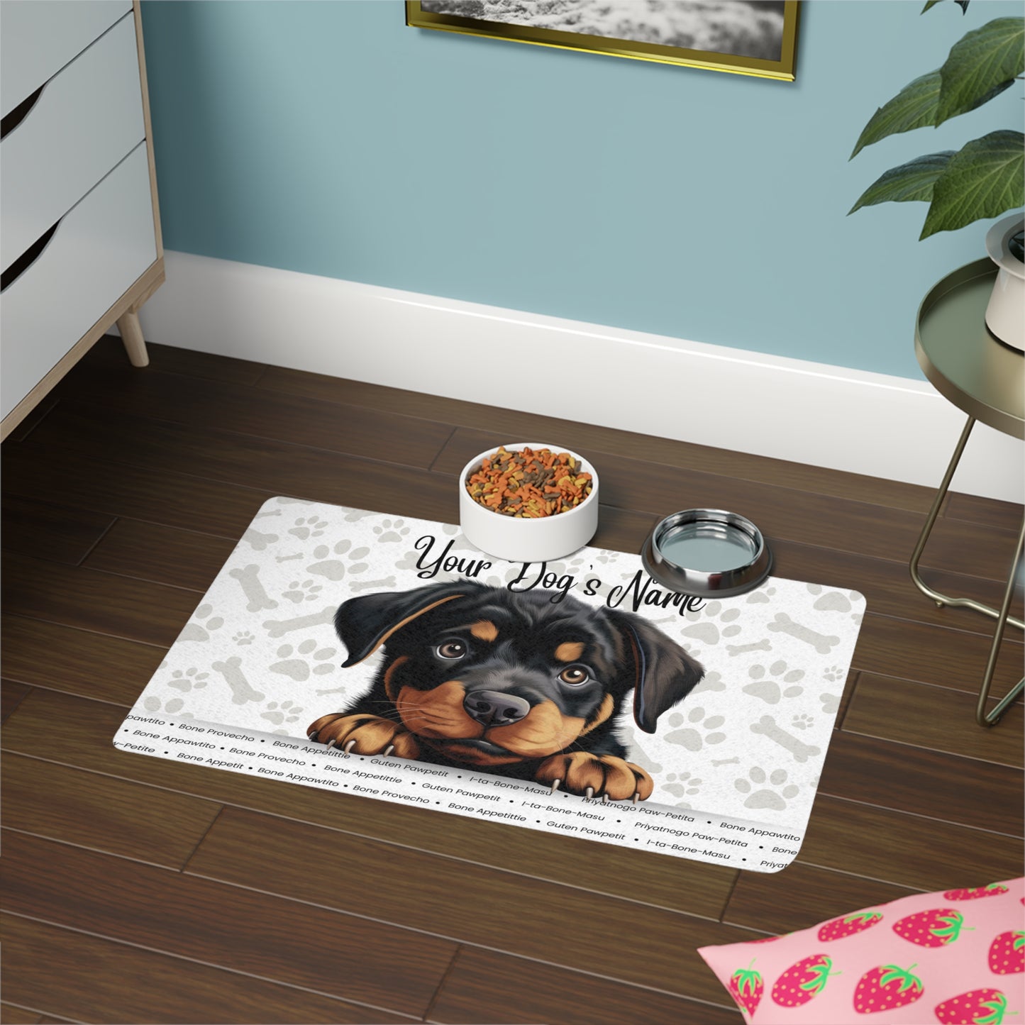 Rottweiler Personalized Pet Food Mat, Custom Dog Food Mat, Dog Feeding Mat, Cute Pet Mat, Dog Lovers Gift