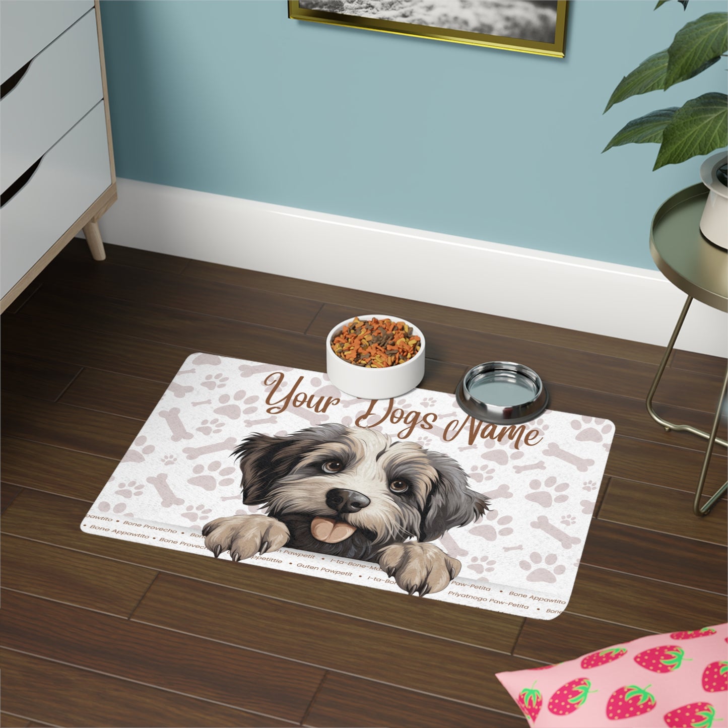Pyrenean Shepherd Personalized Pet Food Mat, Custom Dog Food Mat, Dog Feeding Mat, Cute Pet Mat, Dog Lovers Gift